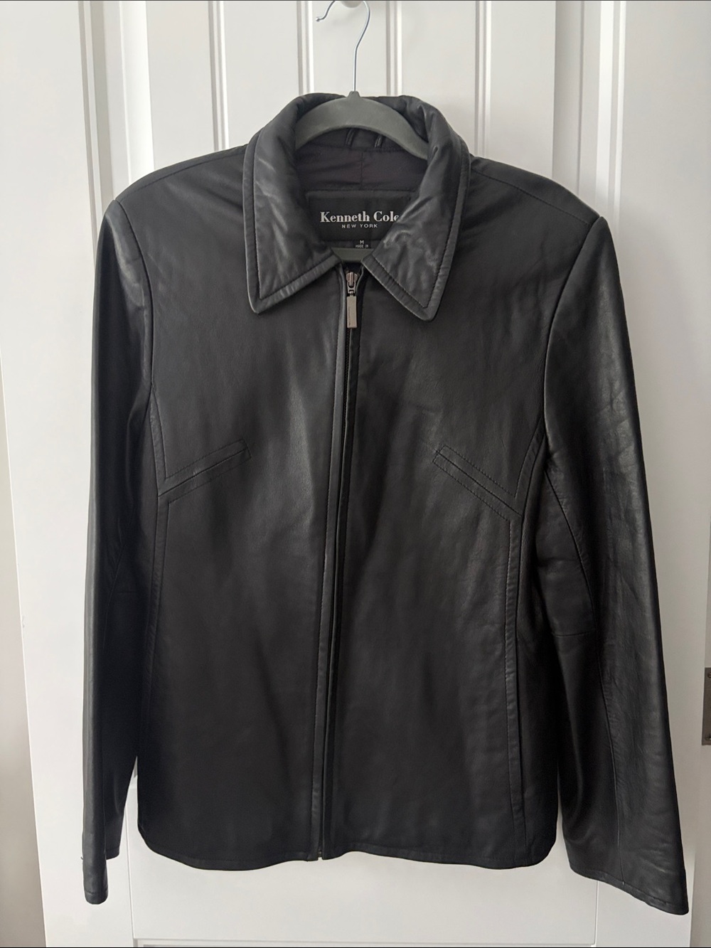 Kenneth Cole Black Leather Zip-Front Jacket - Women
